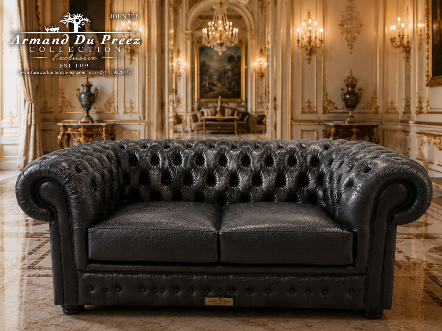 Black Ostrich Chesterfield Couch